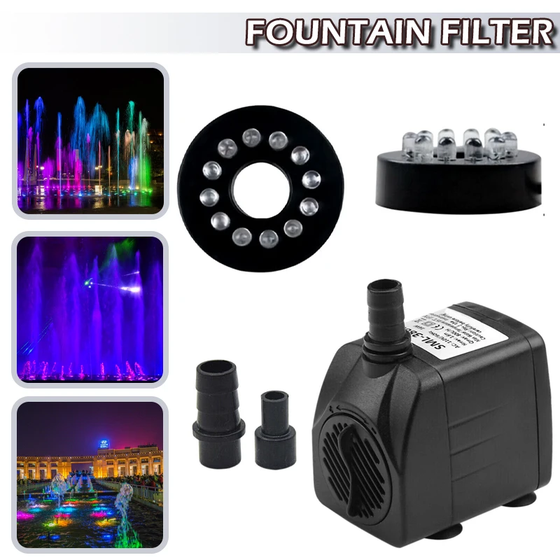

16W Submersible Water Pump Ultra Quiet 12 LED Colorful Lights Pump With 2 Nozzles Garden Ponds Aquarium Fish Tank Water Pump