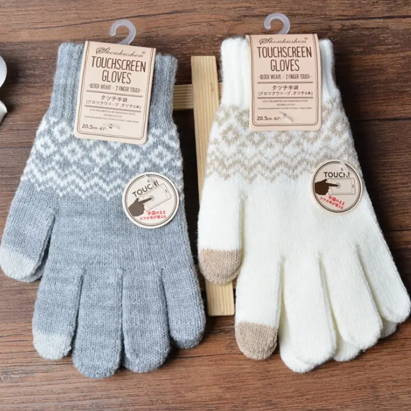

Winter Warm Touch Screen Gloves Kitted Knitting Mittens New Men Women Cashmere Geometric Crinkle Gloves Touch Gifts