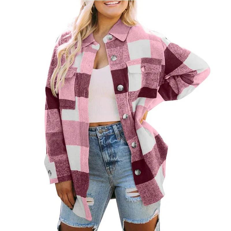 Women's clothes Autumn and Winter 2022 New plaid shirt Single breasted woolen coat Women