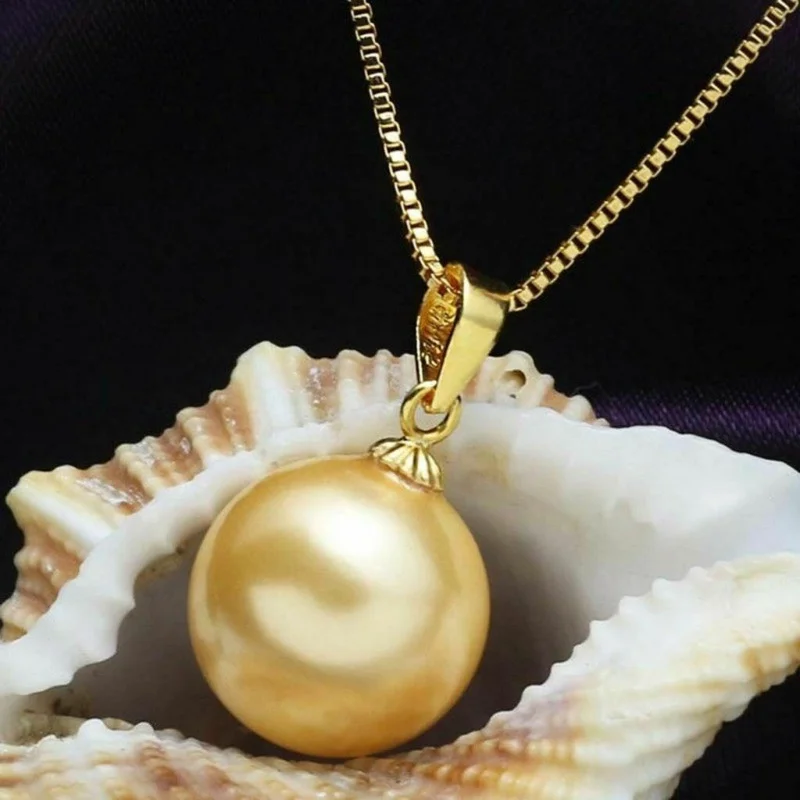 

Fashion 16MM Natural Yellow Akoya Shell Pearl Gold Plated Pendant Nelace 17''