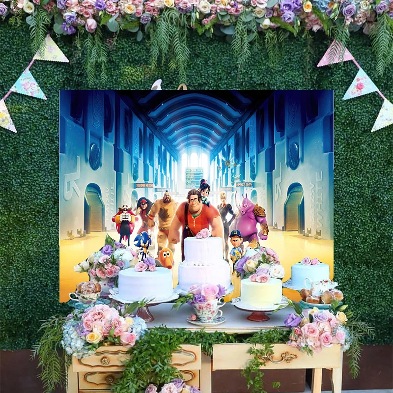 

Disney Cartoon Candy Town Princess Vanellope von Schweetz Wreck-It Ralph Backdrop Baby Happy Birthday Party Backgrounds Banner