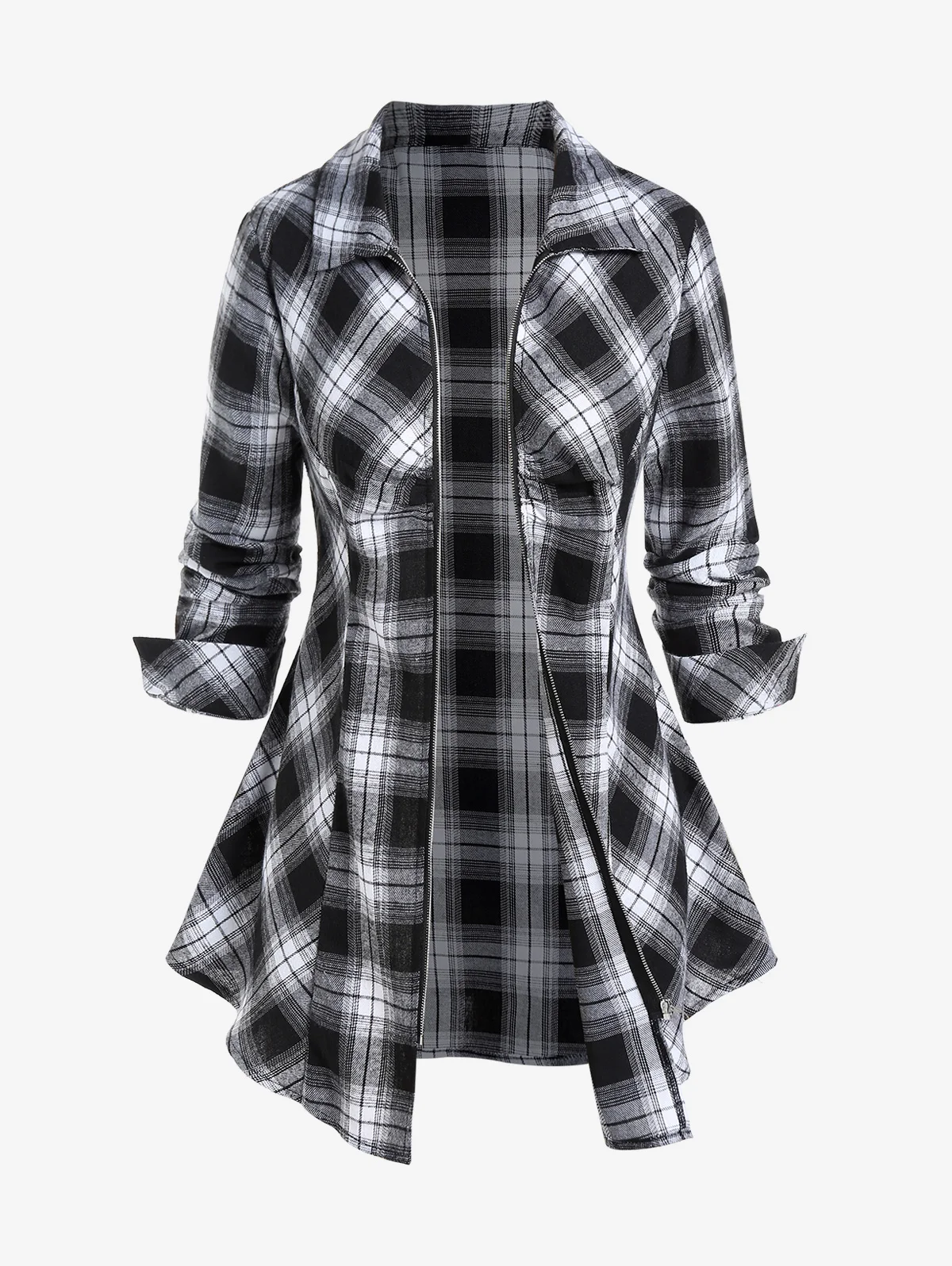 

ROSEGAL Women's Plus Size Blouses 2023 New Fashion Turn-down Collar Full Zipper Plaid Shirt Streetwear Office Clothing Tops 4XL