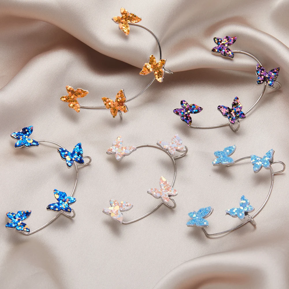 

Trendy Sequin Butterfly Ear Clip Fake Piercing Earring For Women Multicolor Copper Ear Cuff Clip Fashion Jewelry Gift
