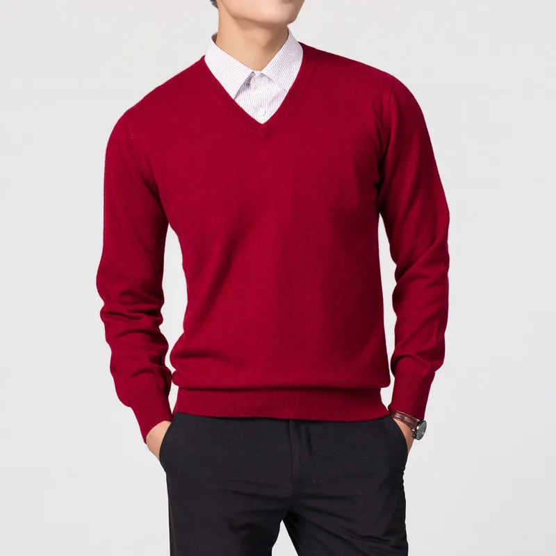 Men's Sweaters V-neck Pullovers Cashmere Blend Knitting Hot Sale Spring&Winter Male Wool Knitwear High Quality jumpers Clothes