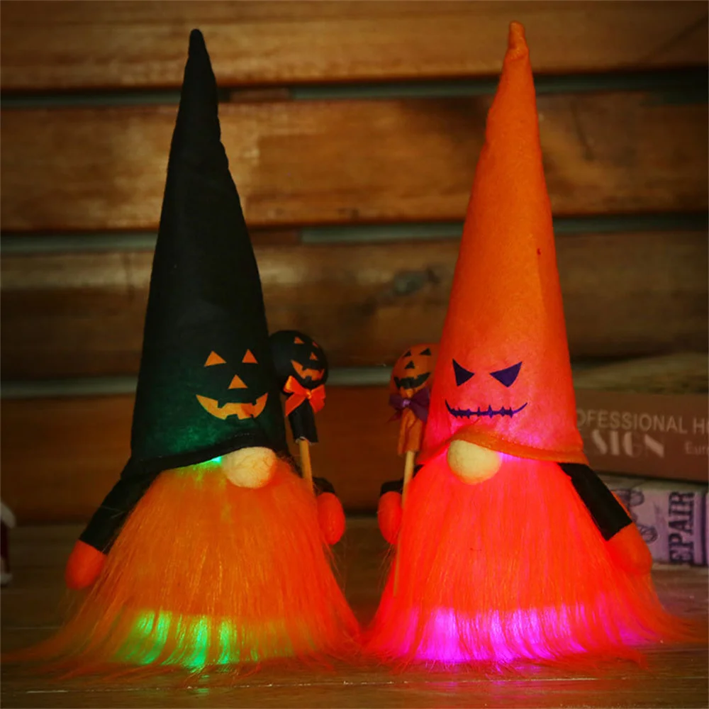 

Cross-border New Halloween Decorative Articles with Lights Rudolf Plush Doll Dwarf Doll Pendant Halloween Party Gift Home Decors