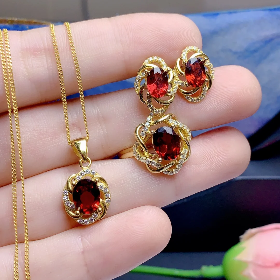 Полный набор натурального огонь из стерлингового серебра 925 пробы с гранатом