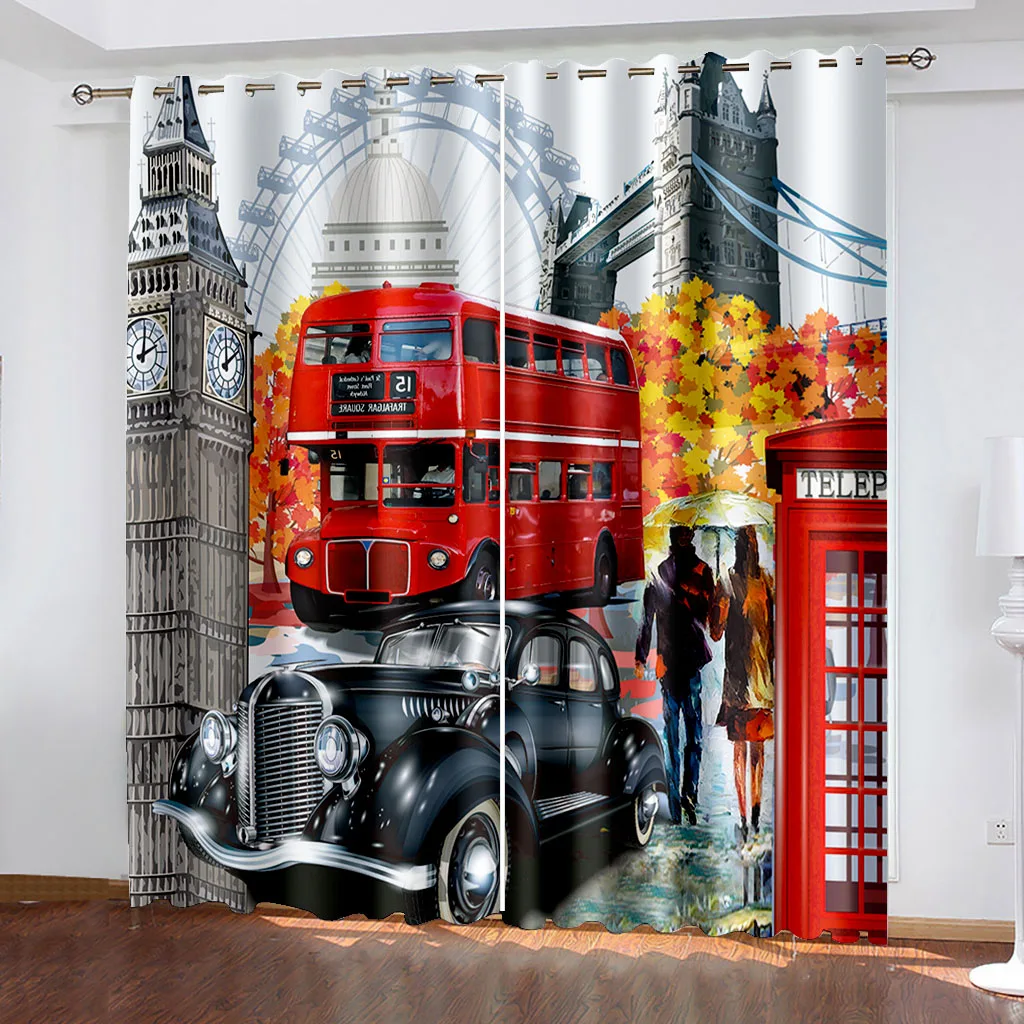 

Bedroom Blackout Curtain 3D Printed City Bus Window Curtains Set for Living Room Drapes Decor カーテン Cortinas Para La Sala