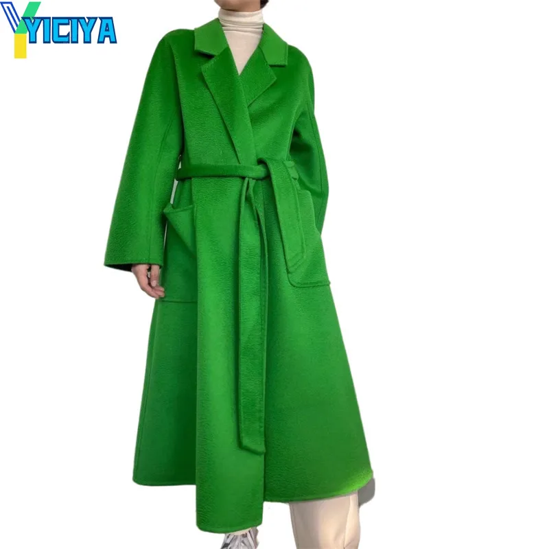

YICIYA Max Water Ripple Wool Double-faced Bathrobe Coat 2021 Spring Windbreaker Woman Trench Cashmere Coat Met Sheepskin Coats