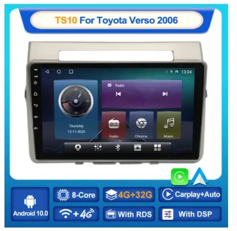 

9" Octa Core 1280*720 QLED Screen Android 10 Car monitor Video Player Navigation For Toyota Verso 2005-2010