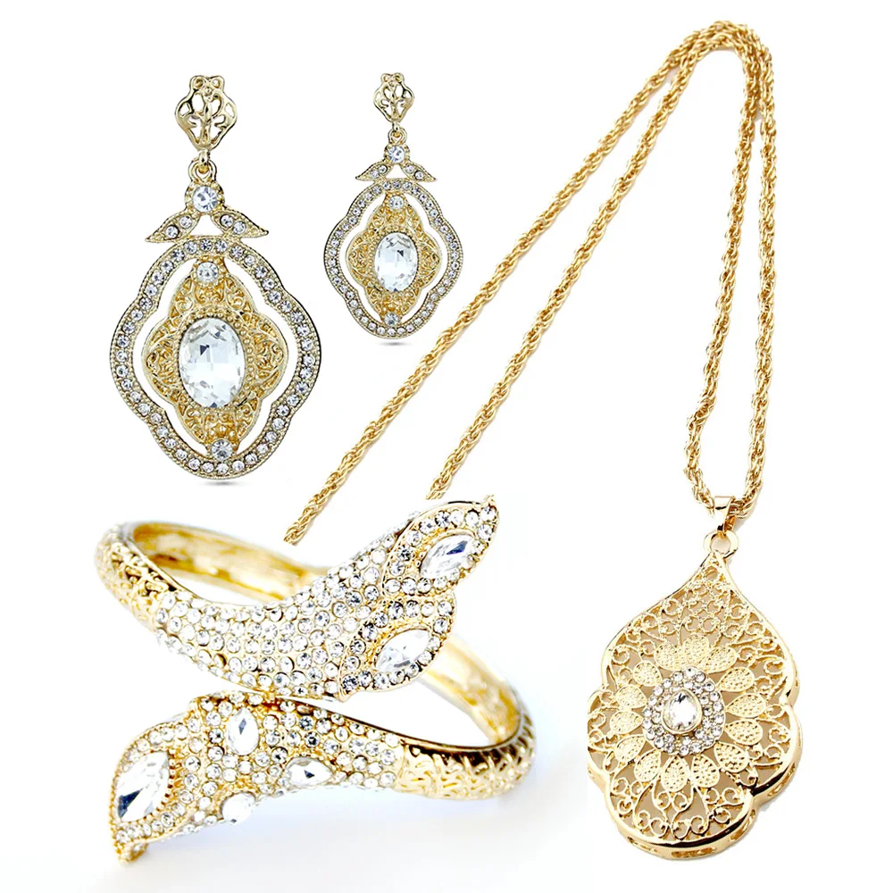 

Neovisson высококачественные свадебные ювелирные наборы для женщин золотого цвета с марокканскими кристаллами серьги ожерелье браслет индийс...