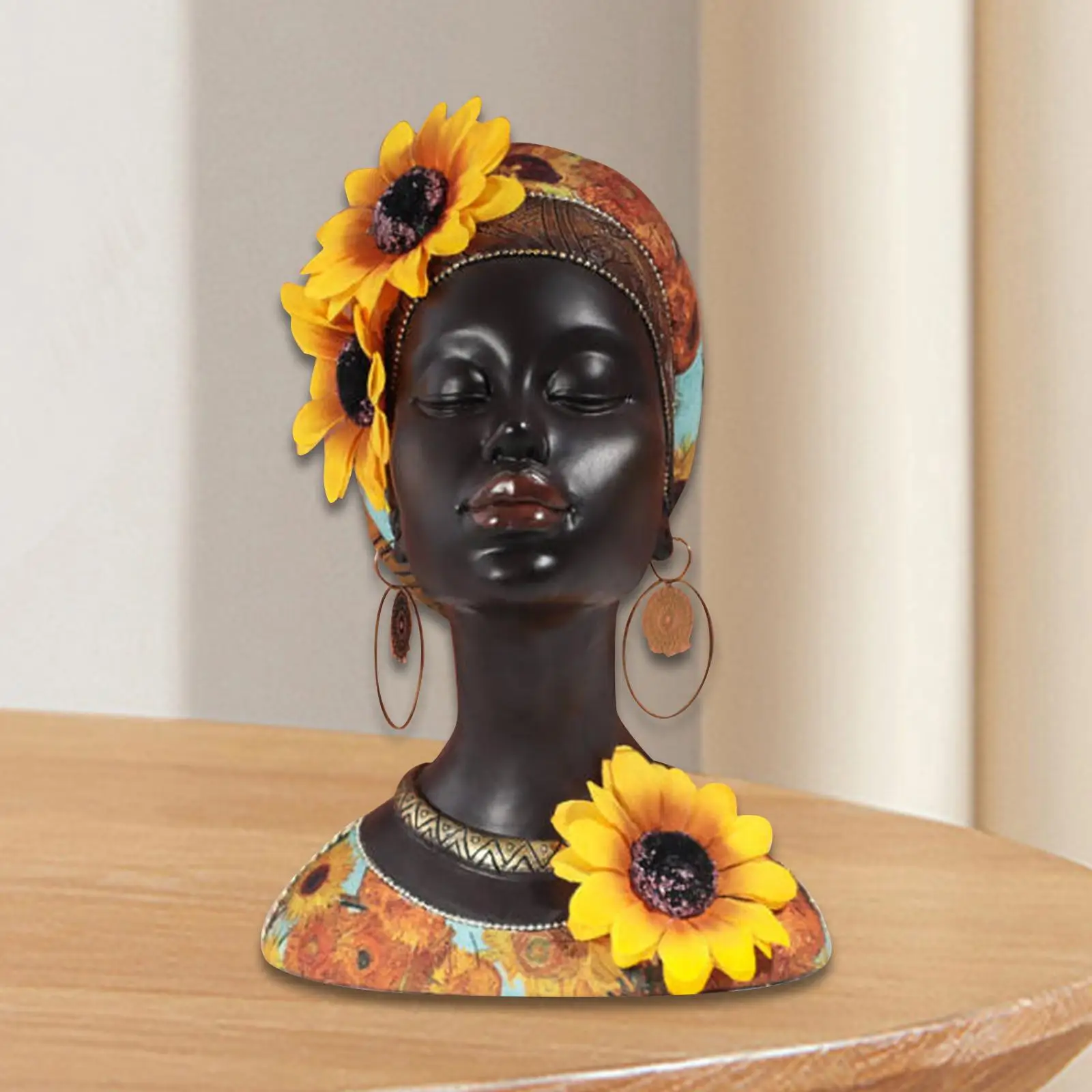 Статуя Африканской Женщины Декоративная Фигурка Дизайн Подсолнечника