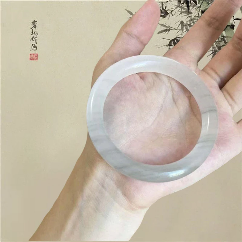 Натуральный нефритовый белый браслет с лунным светом серый ледяной Изумрудный