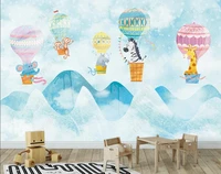 custom photo mural wallpaper 3d cartoon beautiful ice blue watercolor hot air balloon animal decor wallpapers for wall in rolls
