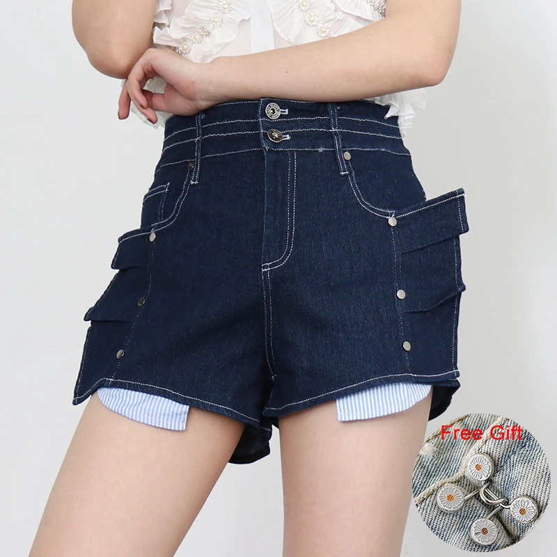 

джинсы женские 2022 тренд y2k Шорты женские джинсовые с оборками, повседневные мешковатые брюки с заклепками и завышенной талией, уличная одеж...