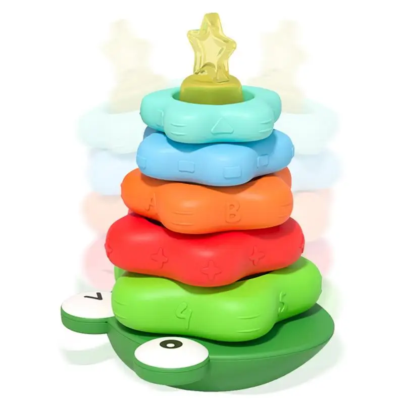 

Stacking Rings Toy Stacking Toy For Kids Montessori Rainbow Stacking Toys Frog Tower With Hand Rattle Sensory Toys For Kids