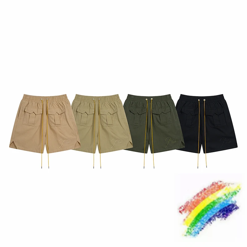 

New Rhude Cargo Shorts Men Women Embroidered Logo Jogger Drawstring Breeches