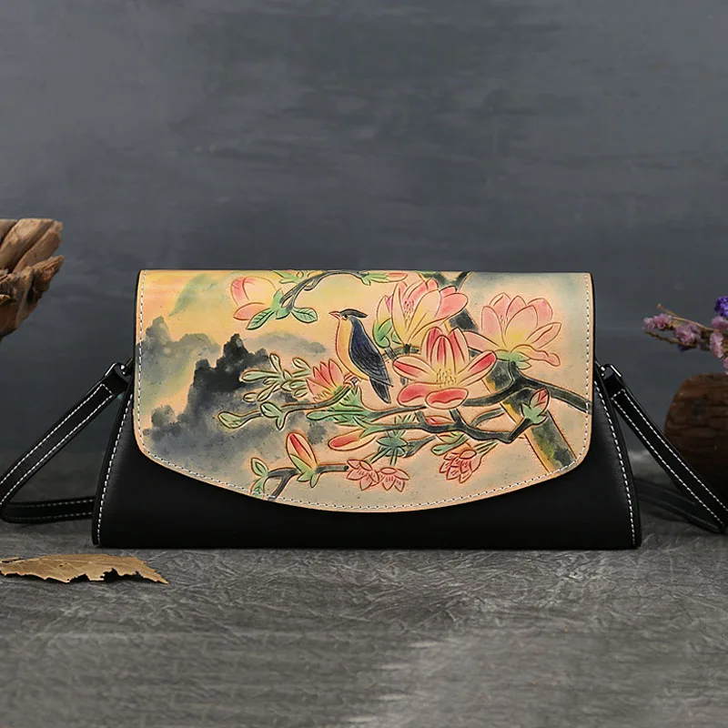 

EUMOAN Small square bag with one shoulder slung over the shoulder summer women's leather women's foreskin carving head layer co