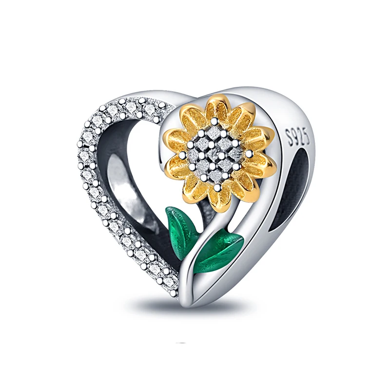 

Женские шармы-бусины из серебра 925 пробы, в виде сердца и подсолнуха