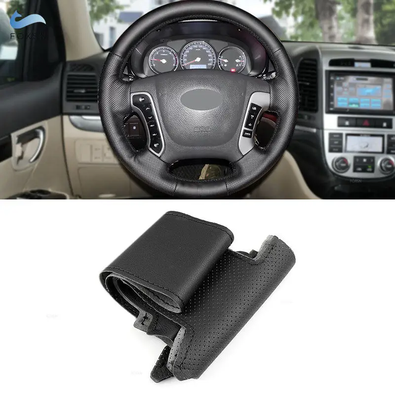 

Black Hand Braid Car-styling Interior Steering Wheel Cover Leather Trim For Hyundai Santa Fe 2006 2007 2008 2009 2010 2011 2012