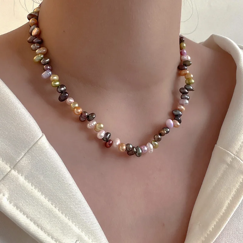 

Minar Textured Irregular Multicolor Freshwater Pearl Strand Beaded Necklaces for Women 14K Gold Plated Copper Chokers Necklace