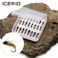 icerio 24pcs box fast sinking brown dubbing nymph pupa fly soft pheasant hackle wet fly for trout bass fishing lures baits