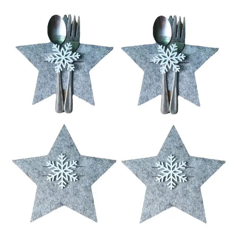 

4pcs Christmas Cutlery Knife And Fork Cover Christmas Cutlery Bag Star Shaped Dinner Table Silverware Holder Tableware Decoratio