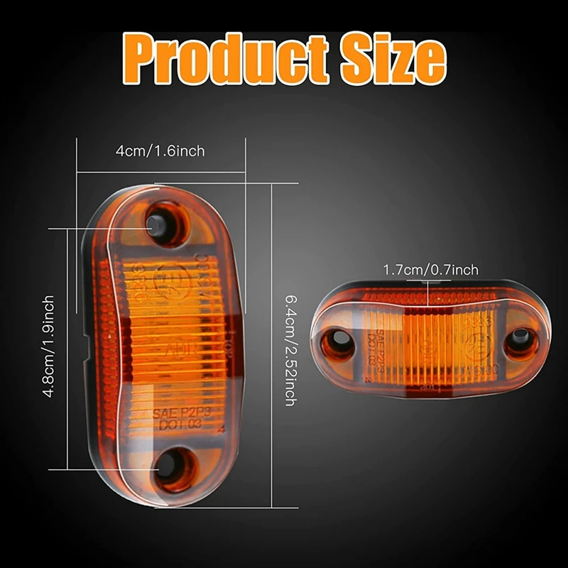 10 шт. Янтарный 12-24 в 6 светодиодов 2 5 дюйма боковой маркер водонепроницаемый