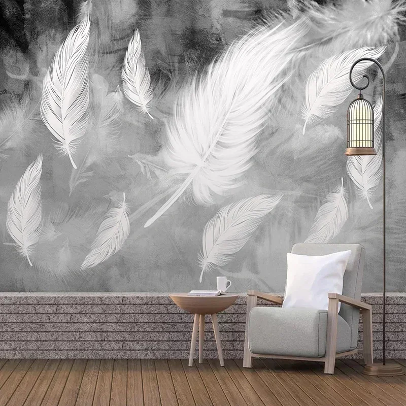 

Custom 3D Wallpaper Modern Simple White Feathers Photo Wall Murals Living Room Bedroom Home Decor Papel De Parede Wallpapers 3 D