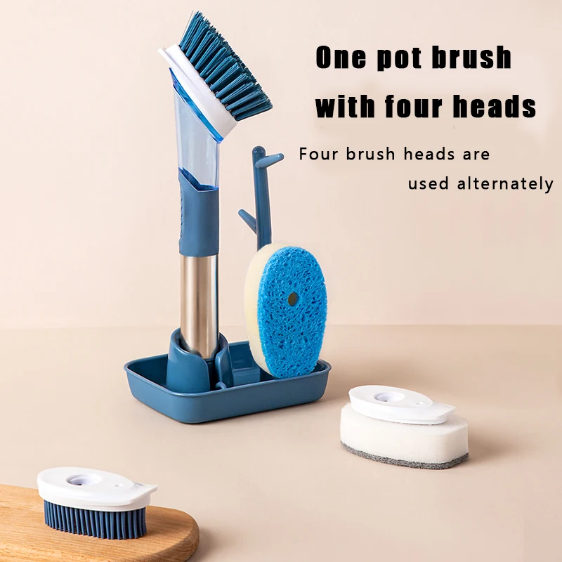 

Kitchen Cleaning Brush Cleaning Tools Long-Handled Dishwashing Brush With Removable Brush Sponge Dispenser Kitchen Supplies