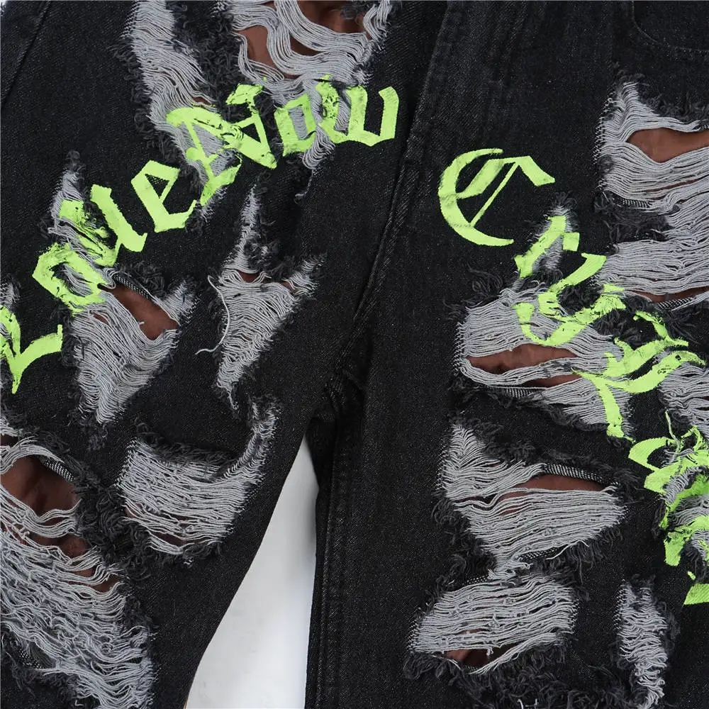 2023 Vintage Denim Pants Men Streetwear Retro Ripped Hole Denim Pant Jeans HipHip Casual Joggers Trousers Jeans