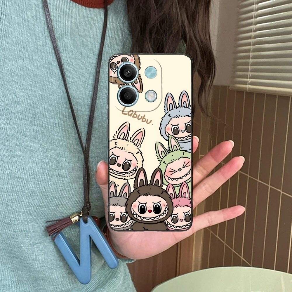 Милый чехол Labubu для мобильного телефона Xiaomi Redmi Note 13 12 11 10 9 8 7 6 S A Pro Lite Plus 5G черный
