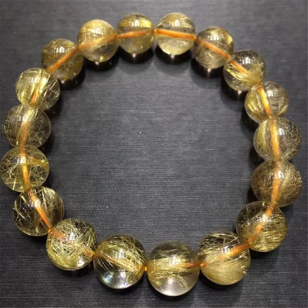 

Натуральный Золотой рутилированный кварцевый браслет 11 мм, ювелирные изделия для женщин и мужчин, красивый подарок, хрустальные круглые бусины, энергетические камни, пряди AAAAA