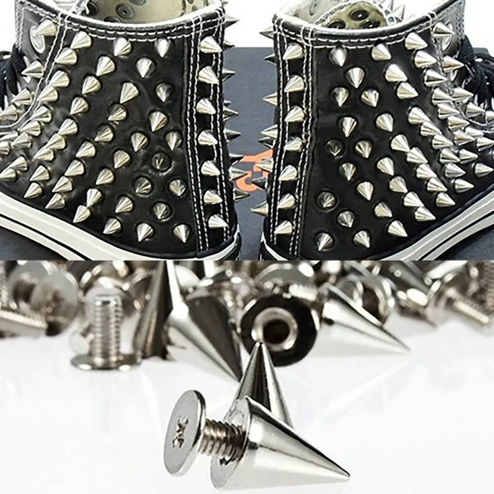 

100Pcs 9.5mm Punk Silver Cone Spikes Screwback Studs DIY Craft Cool Rivets