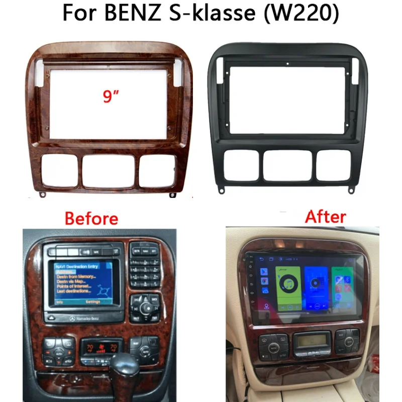 

9inch 2din Car Radio Frame Kit For Mercedes BENZ S-Class W220 S300 1998-2005 Auto Stereo Head Unit Dash Panel Mounting Fascia