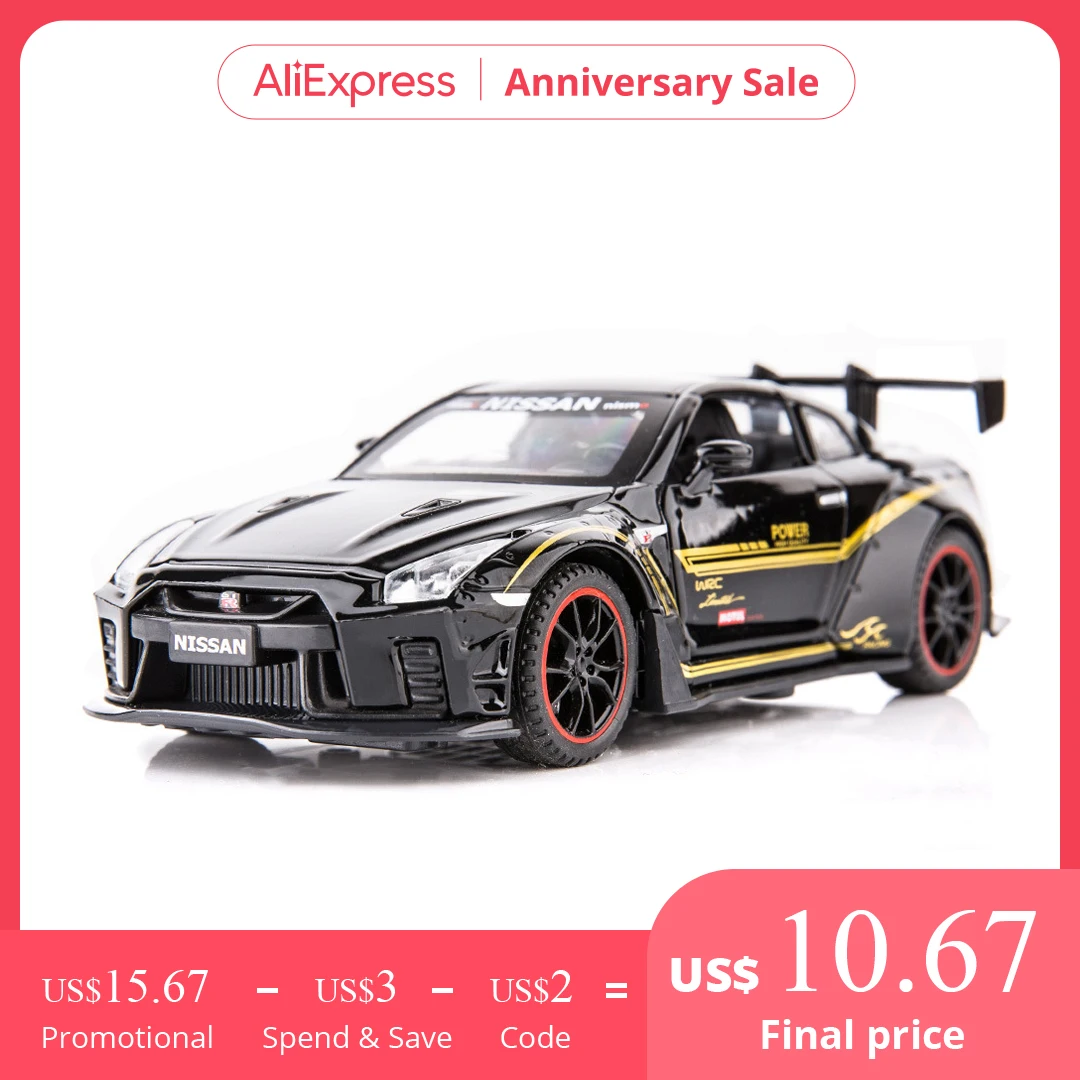 1:32 Nissan GTR R35 Racing Car Model Scale Children Kids Toys Car 1/24 Diecast & Toy Vehicles Sound And Light Boys Car Gift