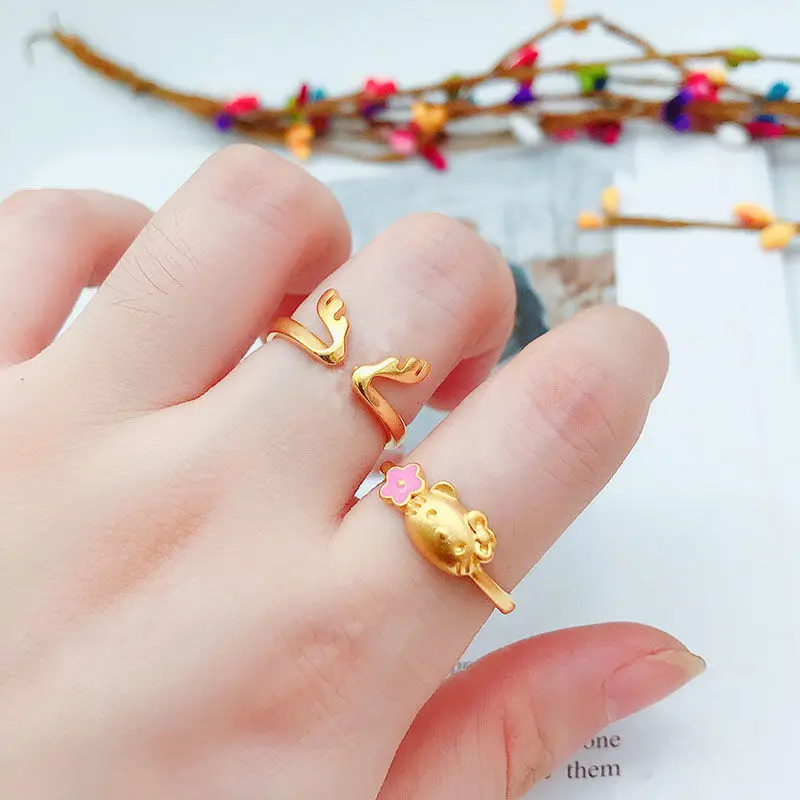 

Personalized Hello Kitty Ring Cute Cat Ring Yellow Gold Opening Adjustable Gold Plated Ornaments Gifts