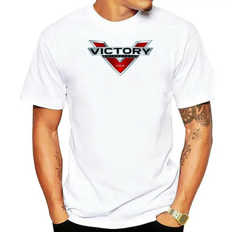 

Мужские футболки с коротким рукавом, пуловер, блузка Victory с логотипом мотоцикла, Повседневная белая рубашка с круглым вырезом