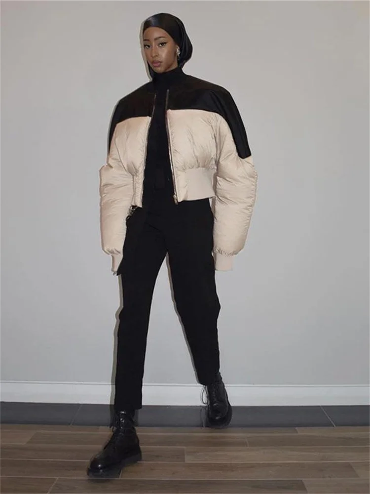 

Trend 2023 Women's Winter Down Two-Color Stitching Baseball Collar Bomber Jacket Thickened Warm Ladies Long-Sleeved Top