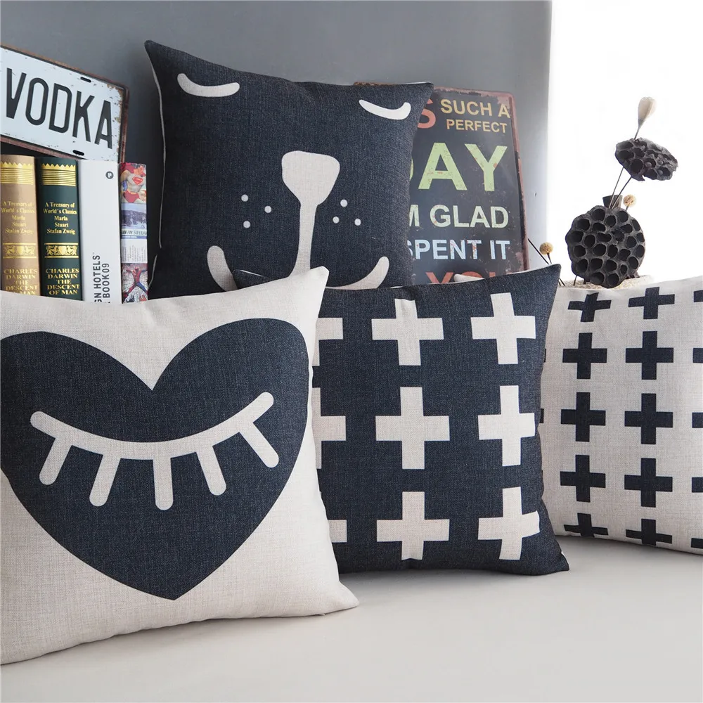 

Black White pillow Creative Geometric Cross cushion Pillow Linen pillowcase,sofa cushions home decorative Pillows