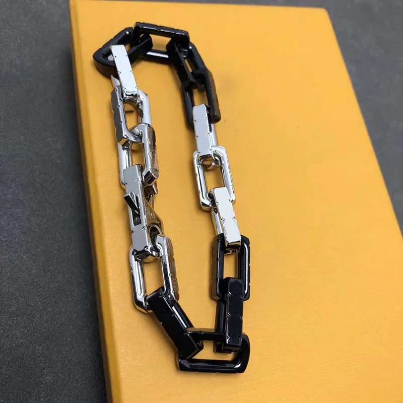 

Fashionable 925 Sterling Silver Black Two tone Cuban Bamboo Bracelet Men's Luxury Jewelry Charm Hip Hop Rock Party Gift