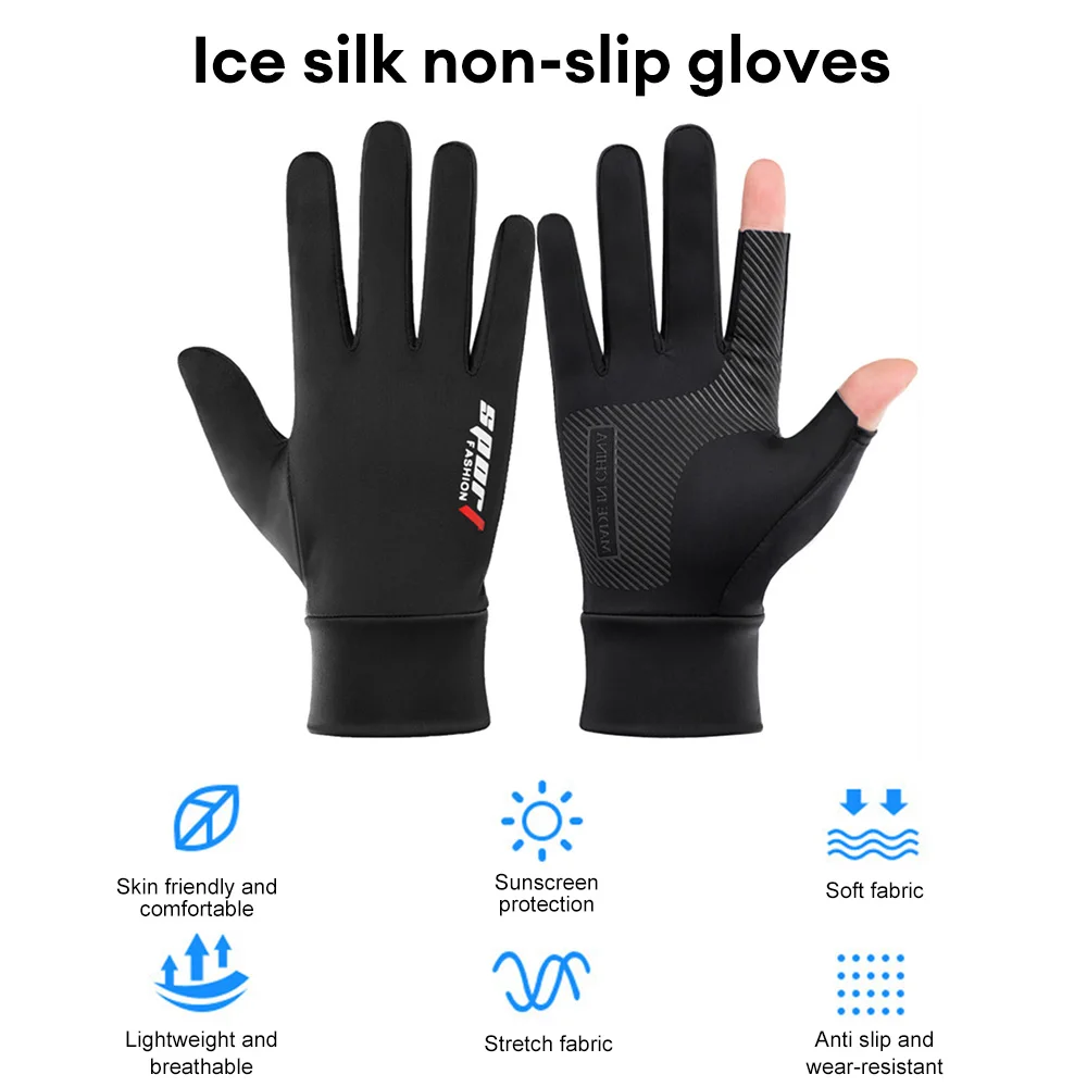 

Summer Ice Silk Cycling Gloves for Men Women Sun Protection Half-finger Gloves for Outdoor Sports Fitness Fishing Driving