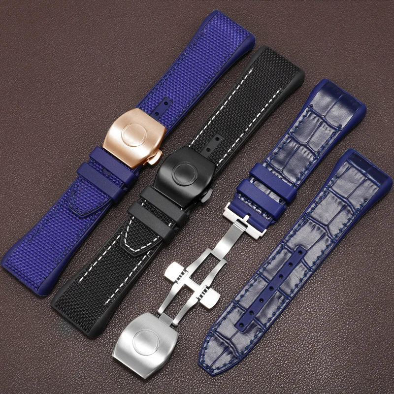 Nylon Silicone Watchband Replaces Frank Muller V45/Blue Yacht Series Genuine Leather Rubber Strap