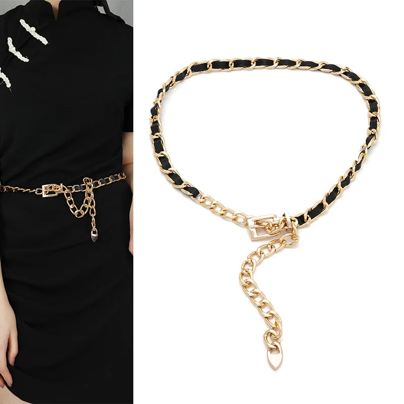 

Fashion Metal Waist Chain Elegant Dress Thin Belt Decoration Gold Silver High Waist Clothes Chain Light Luxury Pearl Waistband