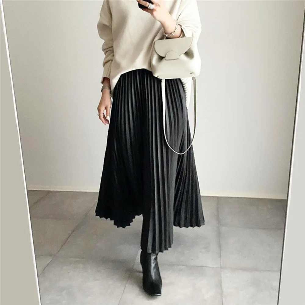 

Зима 2022, в японском и южнокорейском стиле, НОВАЯ тонкая плиссированная юбка с высокой талией, утепленная юбка средней длины с эластичным поя...