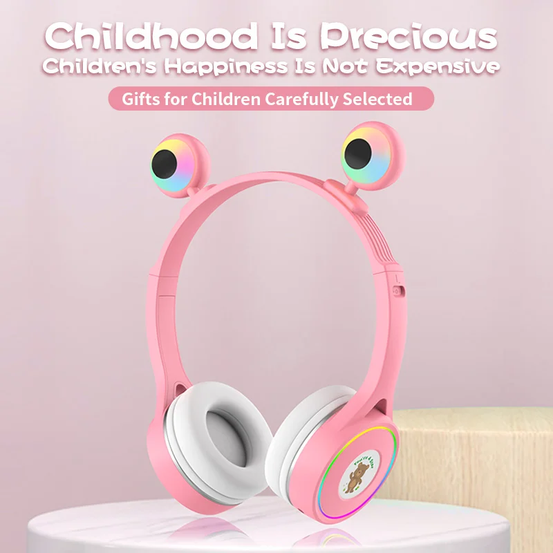 Flash Light Cute Eyes Wireless Headphone with Control LED Gamer Kids Girls Stereo Music Helmet Phone Bluetooth Headset Gift images - 6