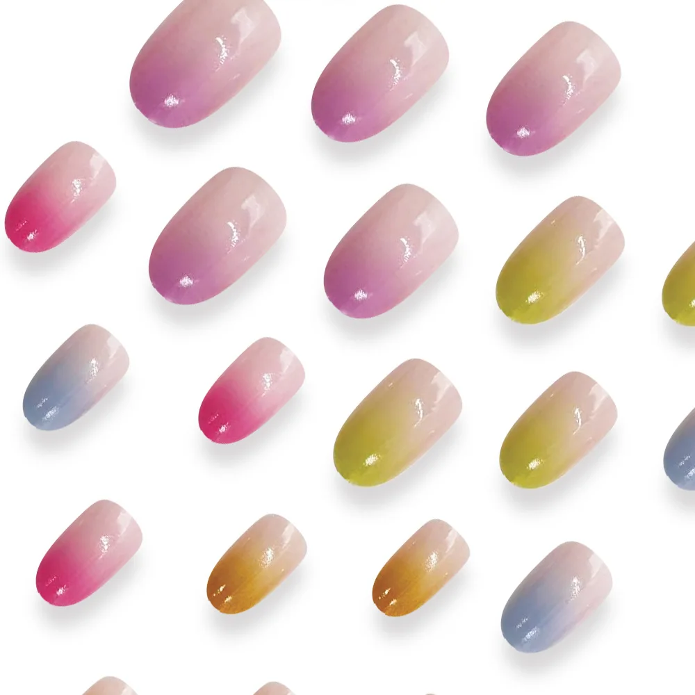 24 шт. цветные градиентные овальные накладные ногти