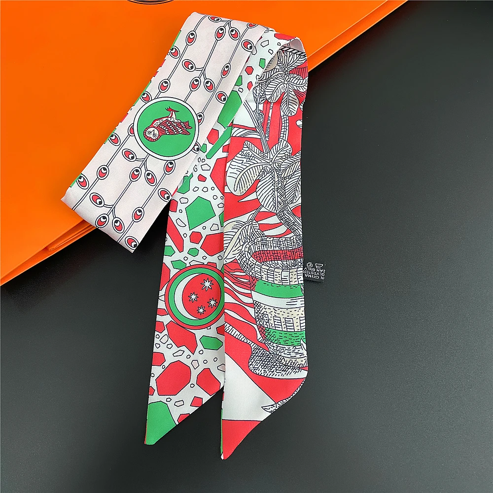 Узкий шарф 90x5 см, лента для волос, шейный платок, узкие повязки для волос, дизайнерские Завязки для сумок с принтом, шляпа, шарфы, аксессуары