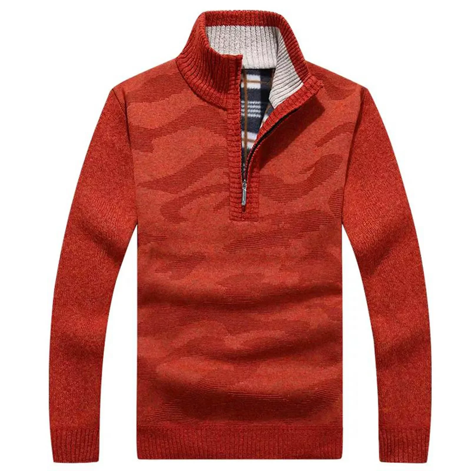 

Мужской свитер на осень и зиму, однотонная утепленная трикотажная рубашка с зауженным воротником на молнии, свитер для отдыха