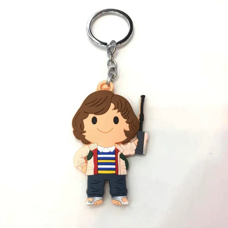 StrangerThing Season 4 Keychain Cute Rubber Toy Pendant Lights Wall Dustin Badge Keyring Jewelry Gift Props for Friends images - 6