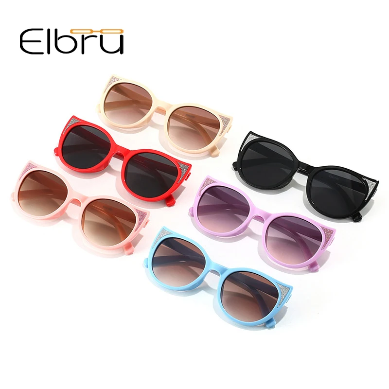 Детские солнцезащитные очки Elbru в круглой оправе с кошачьими ушками новый стиль